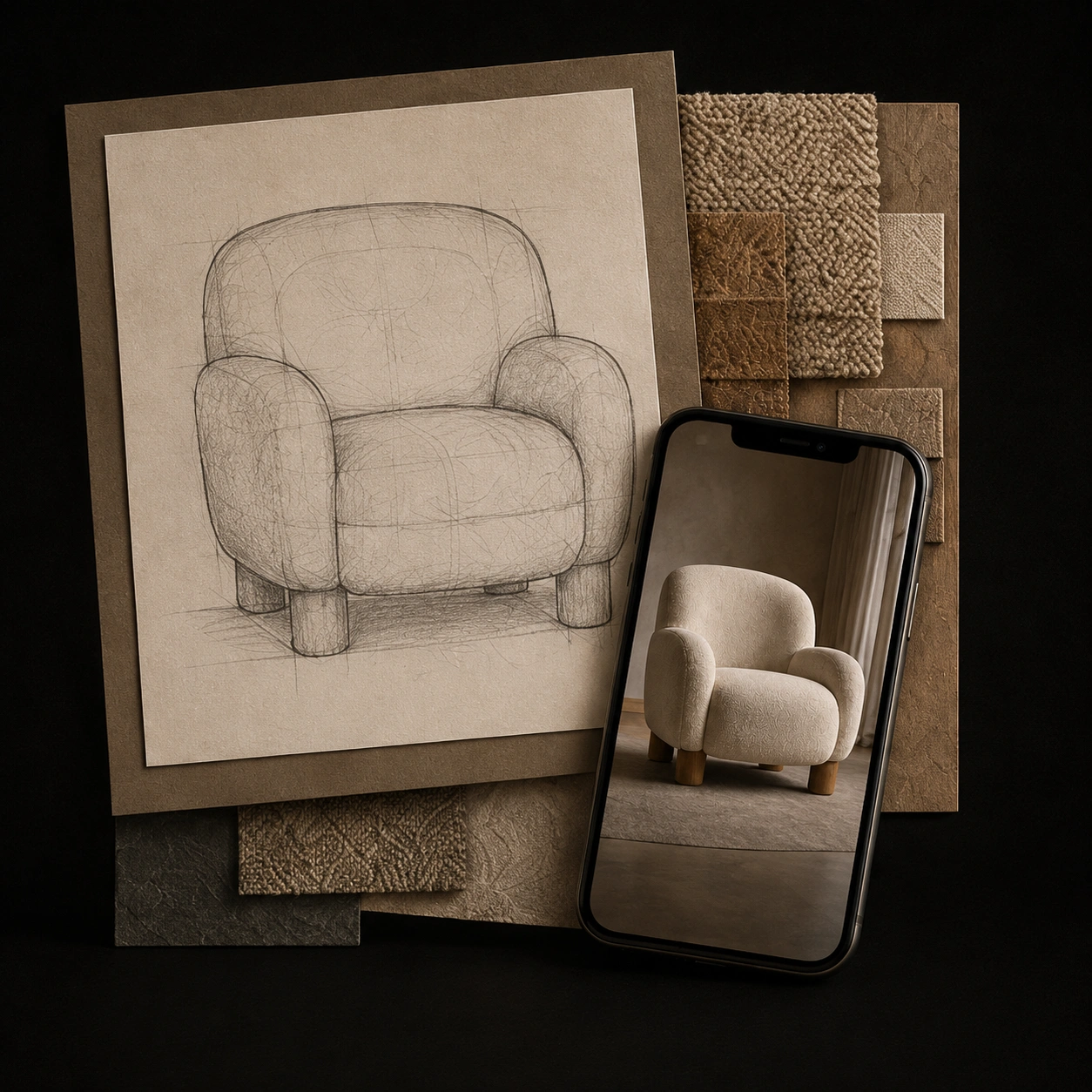 A product moving from sketch to finished image